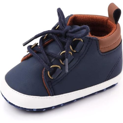 Sekantrol Newborn Baby Boys Girls First Walker Crib Shoes Soft Rubber Sole Infant Sneakers Fashion High-Top Non-Slip Toddler Oxford Dress Moccasins - 12-18 Months Infant - 05-blue
