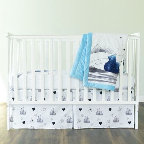 3 Piece Microfiber Crib Bedding Set - Mama Bear Blue