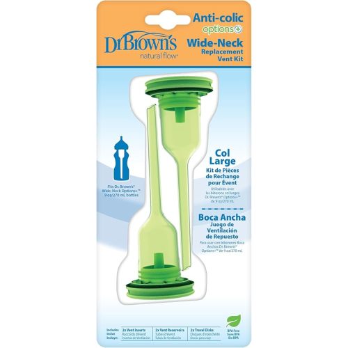 Dr. Brown's Natural Flow Options+Replacement Vent Kit, Wide-Neck 2 Count (Pack of 1) (Fits Options+ Wide-Neck - 9oz/270mL bottles)