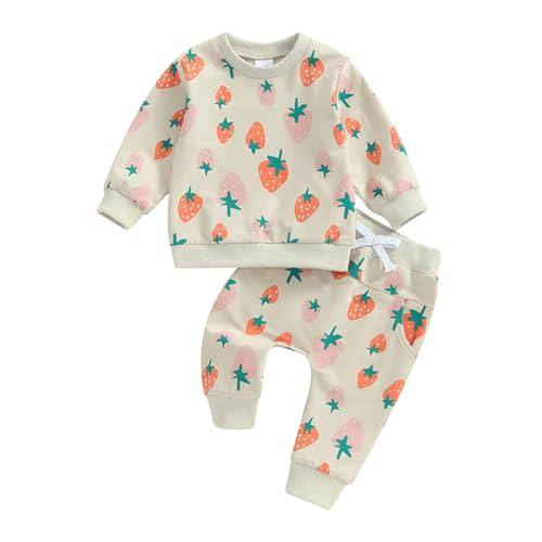 Kuriozud Toddler Baby Girl Fall Winter Clothes Cute Print Long Sleeve Crewneck Sweatshirt and Jogger Pants Set 2 Piece Outfit