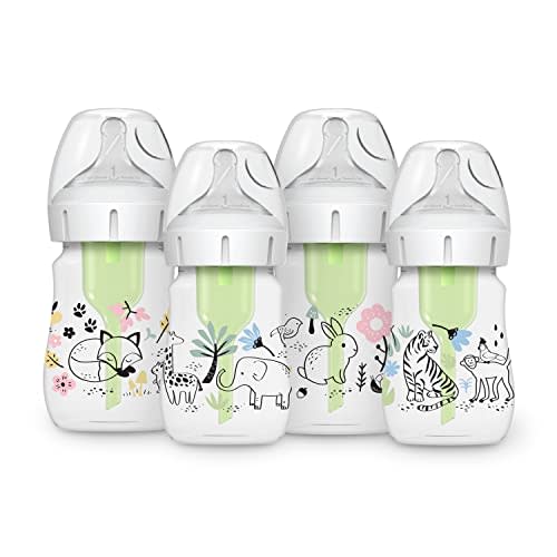 Dr. Brown’s Natural Flow® Anti-Colic Options+™ Wide-Neck Baby Bottle Designer Edition Bottles, Jungle and Woodland Design, 5 oz/150 mL, Level 1 Nipple, 4-Pack, 0m+