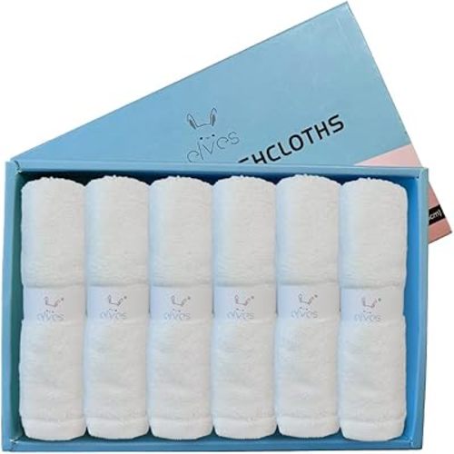 elves Bamboo Viscose Face Cloth - Soft Washcloths for Baby & Adult - Organic Wash Clothes for Body and Face 10'' x 10'' - Reusable Makeup Remover Face Towel - Set of 6 (White)