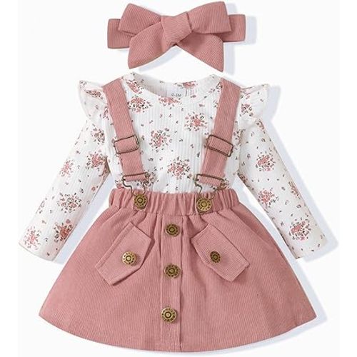 Newborn Infant Baby Girl Dress Clothes Winter Outfits Top Romper Overalls Dresses Suspender Skirt Set for Girls