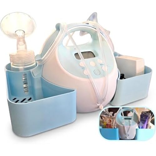 Compatible with Spectra Pump Caddy & Bottle Holder for S1/S2 Breast Pumps – 3D Printed PLA Organizer with Bottle Storage – Snap-On Pump for Pumping Essentials (Blue)