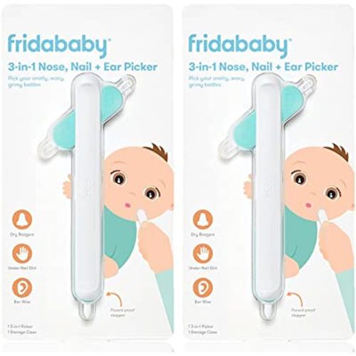 Frida Baby 3-in-1 Nose, Nail + Ear Picker: Baby Ear Cleaner + Baby Nose Cleaner and Nail Tool for Babies + Toddlers, Safely Clean Baby's Boogers, Ear Wax & More, 2 Count
