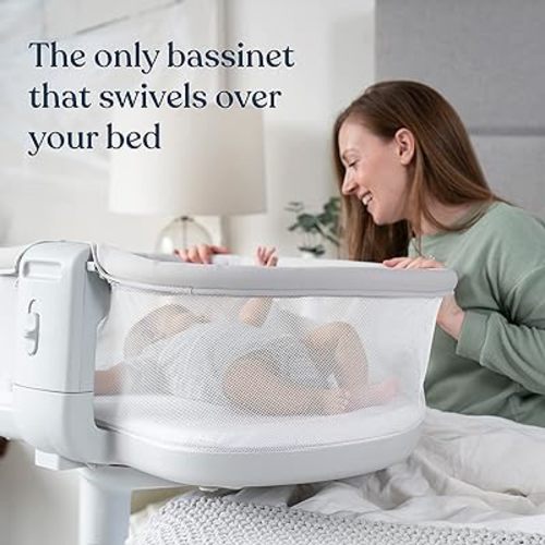 HALO BassiNest Swivel Sleeper 3.0, Over-Bed Baby Bassinet with Safe Close Sleeping Design, Grey