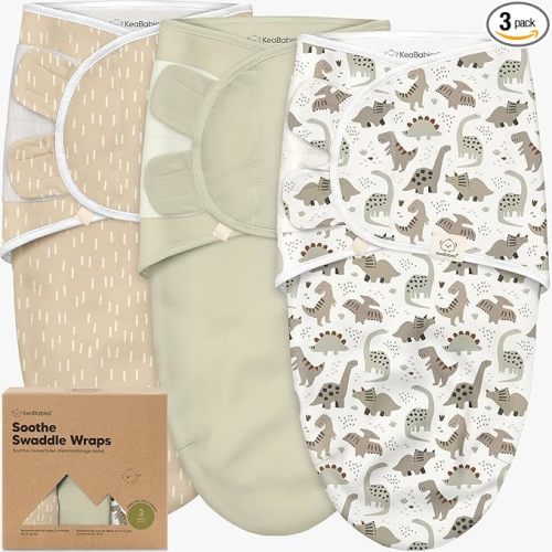 3-Pack Organic Baby Swaddle Sleep Sacks - Swaddles for Newborns, Infant 3-6 Months, Baby Girls, Boys, Soft & Snug Newborn Sleep Sack, Nursery Swaddling Blankets (Dino Ridge, L)
