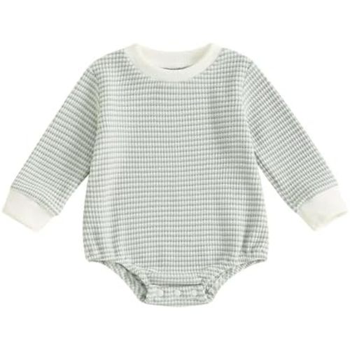 VISGOGO Unisex Baby Boy Girl Romper Waffle Newborn Infant Onesie Clothes Long Sleeve Bubble Oversized Romper Bodysuit Top