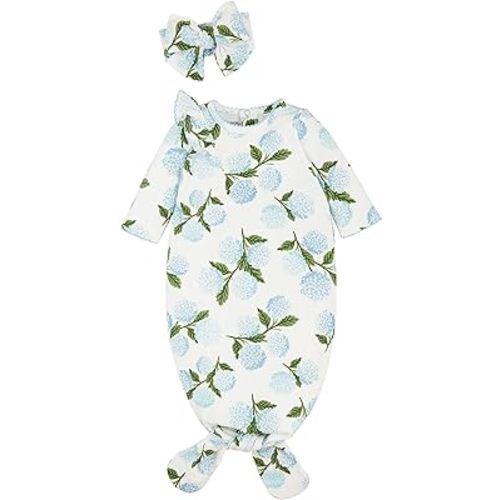 Mud Pie Baby Girls Casual Hydrangea Sleeper Gown Set, Blue