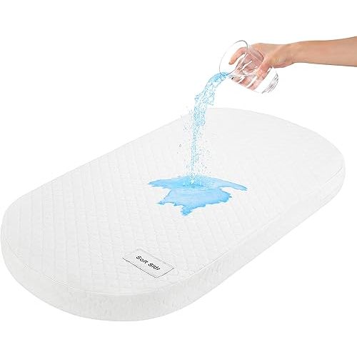 Pro Goleem Baby Bassinet Mattress Pad 30"x15" Oval, Waterproof Soft Cover Gel Memory Foam, Dual Side Cradle Mattress with fit Moses Basket