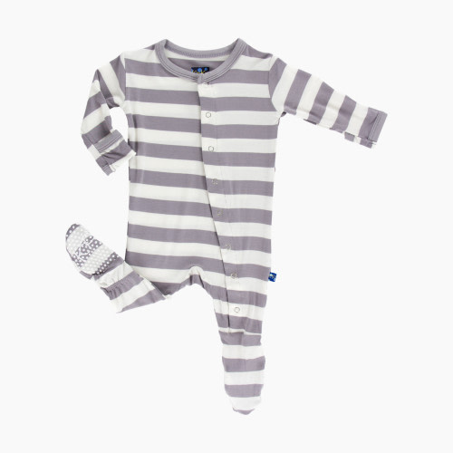 KicKee Pants Essentials Print Footie - Feather Contrast Stripe, 6-9 Months