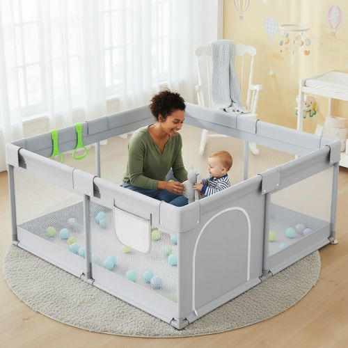 Baby Playpen for Toddlers, 47 x 47 Inch Compact Play Yard for Small Spaces, Sturdy Activity Center with Breathable Mesh Sides