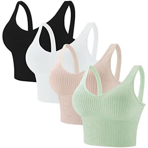 Eleplus 4 Pieces Comfy Cami Bra for Women Crop Top Yoga Bralette Longline Padded Lounge Bra Pack of 4
