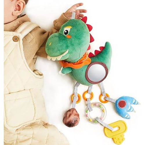 TUMAMA Baby Toys for 3 6 9 12 Months, Dinosaur Hanging Rattle Toys Crinkle Squeaky Sensory Toys with Mirror, Bell, Car Seat Stroller Mobile Toys for Boys, Girls Newborn Infant Toddler