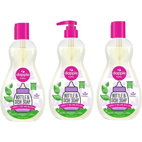 Dapple Baby Bottle Soap, Hypoallergenic Dish Soap for Baby Bottles, Powered by Plants, Lavender, 16.9 Fl Oz (Pack of 3)