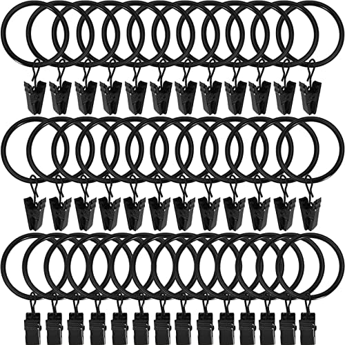 WeeksEight 44 Pack Black Curtain Rings with Clips, Curtain Hooks Hangers Clip Rings for Hanging Drapes Bows Hat, Drapery Rings 1 in I D, Fits up to 5/8 in Diameter Curtain Rod.