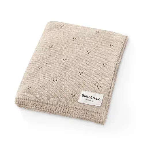 Bleu La La 100% Luxury Organic Cotton Pointelle Knit Baby Quilt Blanket – Refined Lightweight Heirloom Nursery Essential (Pointelle - Oatmeal)