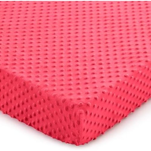 Entisn Minky Dot Fitted Crib Sheet 28x52 Inch, Fleece Nursery, Light Red