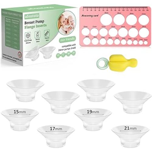 Upgrade Breast Pump Flange Inserts 15/17/19/21mm for Most 24mm Flange/Shield, 8PCS Softer Silicone Flange Sizing Kit Compatible with Momcozy/Spectra/Bellababy Breast Pump, M5/S12 Pro Replacement Parts