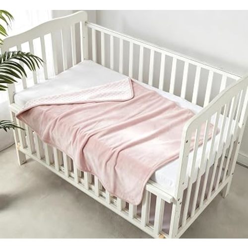 CREVENT Minky Baby Blanket for Girls Boys, Soft Plush Receiving Blanket for Newborns - 30x40 Inches (Pink + White)