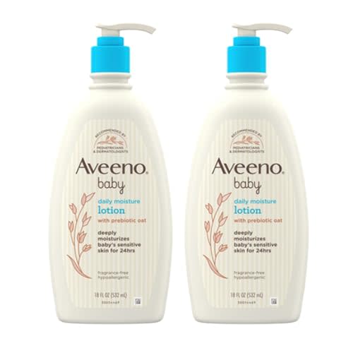 Aveeno Baby Daily Moisture Body Lotion for Sensitive Skin, Hypoallergenic Moisturizing Baby Lotion with Nourishing Oat to Deeply Moisturize Baby's Skin, Fragrance-Free, Twin Pack, 2 x 18 fl. oz