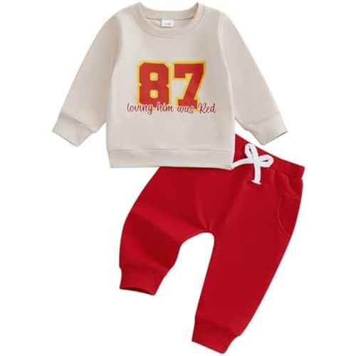 Baby Boy Football Outfit Toddler Little Boys Rugby Game Day Clothes Set Letter Print Sweatshirt Tops Pants 2PCS Set