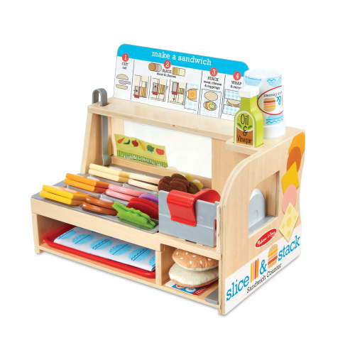 Melissa and Doug Wooden Slice and Stack Sandwich Counter, 56-Pieces