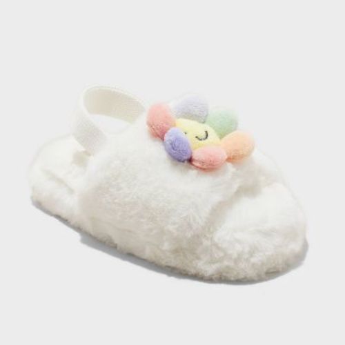 Toddler Avi 3D Flower Slippers - Cat & Jack™ Cream 5T-6T: Slip-On Indoor/Outdoor Slide, Open Round Toe, Medium Width