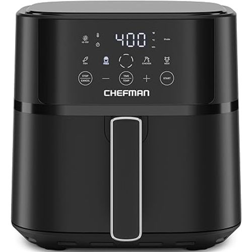 Chefman Air Fryer – 6 QT Compact Airfryer for Quick & Easy Meals in Minutes, Features Hi-Fry Technology for Extra Crisp, Touchscreen Controls with 4 Presets, Nonstick & Dishwasher Safe Basket - Black