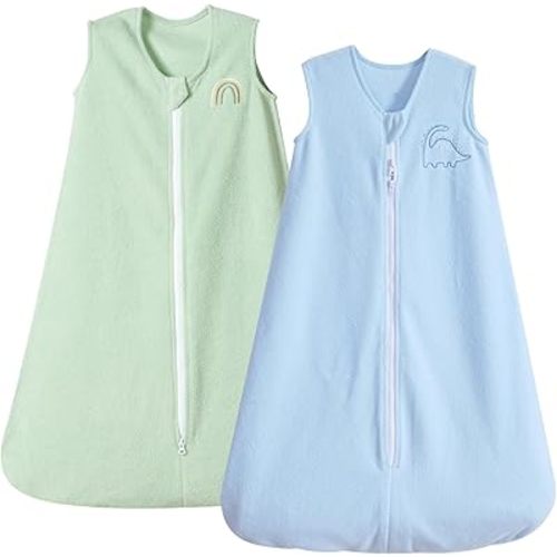 PHF Warm Micro-Fleece Baby Sleep Sack 0-6 Months, Soft Baby Wearable Blanket, 2-Way Zipper Sleeping Bags, 2 Pack Comfy Sleeping Sack for Infant Newborn Boys, Small Size, Blue & Sage Green