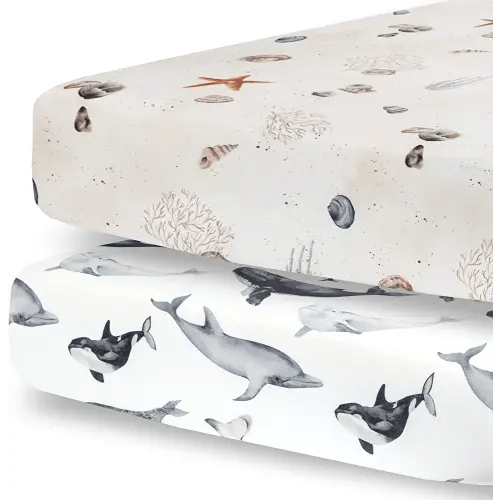 Pobibaby - 2 Pack Premium Fitted Baby Boy Crib Sheets for Standard Crib Mattress - Ultra-Soft Jersey Knit, Safe and Snug, and Stylish Ocean Crib Sheet (Seaside)