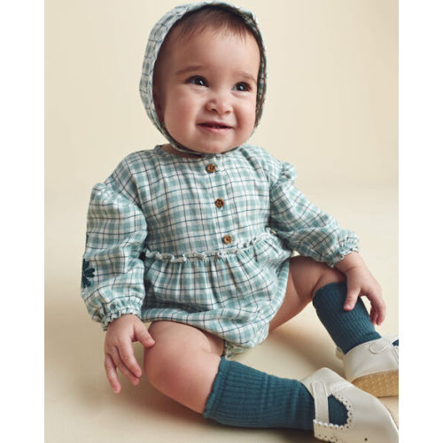 Baby Girl 3-Piece Flannel Long-Sleeve Bubble Set - Green | Carter's