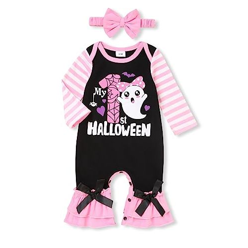 TUEMOS Baby Girl Halloween Bodysuit with Headband - First Halloween Clothes Set