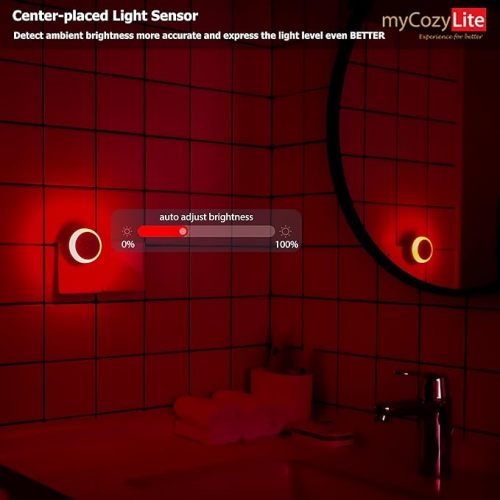 Red Night Light, LED Night Light Plug in, Dusk to Dawn Smart Sensor, Red Light for Sleep, 2 Pack Nightlight Plug into Wall, for Bedroom, Bathroom, Kids Room, Kitchen, Hallway, Stairway, Round