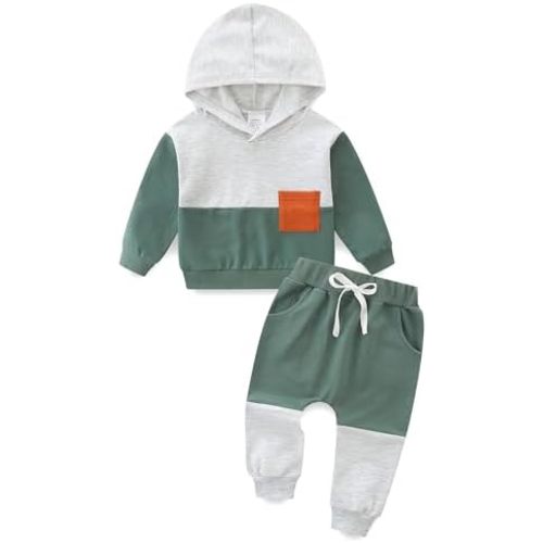 Baby Boy Outfits Short Long Sleeve Pants Clothes Set Spring Summer Hooded Patchwork Sweatshirt