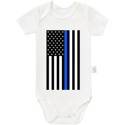 Thin Blue Line Bodysuit, Police American Flag Infant Newborn Cotton Romper Short Sleeve Jumpsuit Outfits 0-24 Months