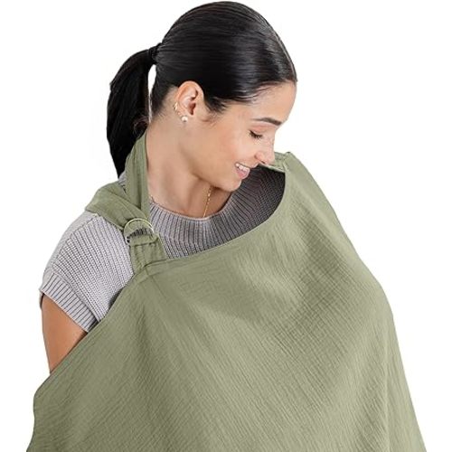 Comfy Cubs Nursing Cover for Baby Breastfeeding - 100% Muslin Cotton, Soft & Breathable Cotton, Breastfeeding Pumping Cover for Mom, with Rigid Hoop - Privacy Unisex Lightweight Covers Wrap (Sage)
