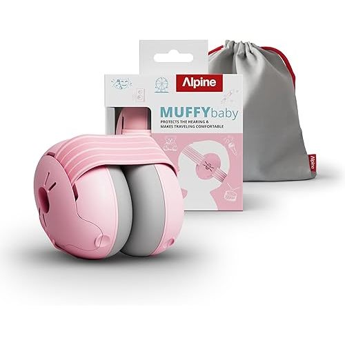 Alpine Muffy Baby Ear Protection for Babies and Toddlers up to 36 Months - CE & ANSI Certified - Noise Reduction Earmuffs - Comfortable Baby Headphones Against Hearing Damage & Improves Sleep - Blush