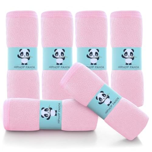 HIPHOP PANDA Baby Washcloths, Rayon Made from Bamboo - 2 Layer Ultra Soft Absorbent Newborn Bath Face Towel - Reusable Baby Wipes for Delicate Skin - Pink, 6 Pack