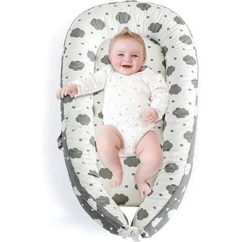 Baby Lounger for Newborn, Infant Lounger for Playtime, Detachable 0-18 Months Infant Nest, Portable Baby Floor Seats & Loungers, Tummy Time Pillow Travel Essentials Must Haves Newborn Gifts
