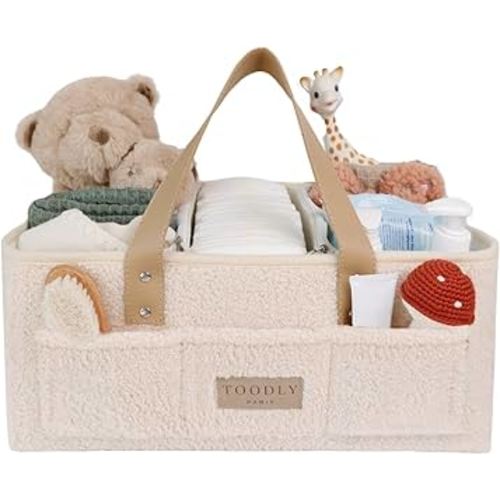 Baby Diaper Caddy Organizer, Nursery Storage Basket, Gift for Baby Shower, Baby Registry Must Have, Newborn Essentials, Caddy Organizer with Handle, Baby Caddy Organizer Beige Teddy Sherpa