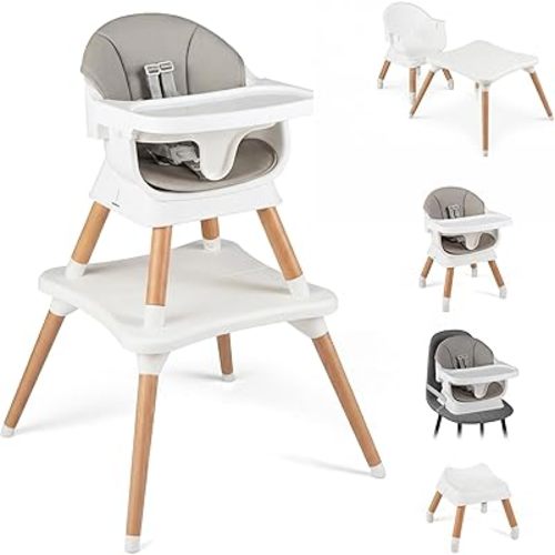 BABY JOY High Chair, 9-in-1 Convertible Highchairs for Babies and Toddlers, Booster Seat | Table & Chair Set | Stool, Adjustable Legs, Removable Tray, Safety Harness & Waterproof PU Cushion (Gray)