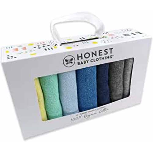 HonestBaby 10-Pack Organic Cotton Baby-Terry Wash Cloths, Rainbow Blues, One Size