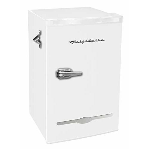 Frigidaire Retro Compact Fridge with Chiller, 3.2 cu ft Countertop Fridge with Built-In Bottle Opener, Compact Refrigerator for Office, Bedroom, Dorm Room or Cabin - 16.5"D x 19"W x 31"H (White)