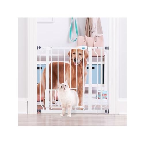 Carlson Extra Wide Walk Through Pet Gate with Small Pet Door, Includes 4-Inch Extension Kit, Pressure Mount Kit and Wall Mount Kit,White