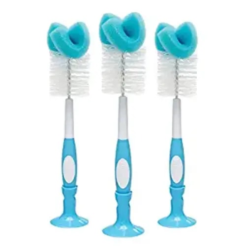Dr. Brown's Baby Bottle Cleaning Brush with Sponge and Scrubber - Blue - 3-Pack - 3 Pack, Blue Bottle Brush