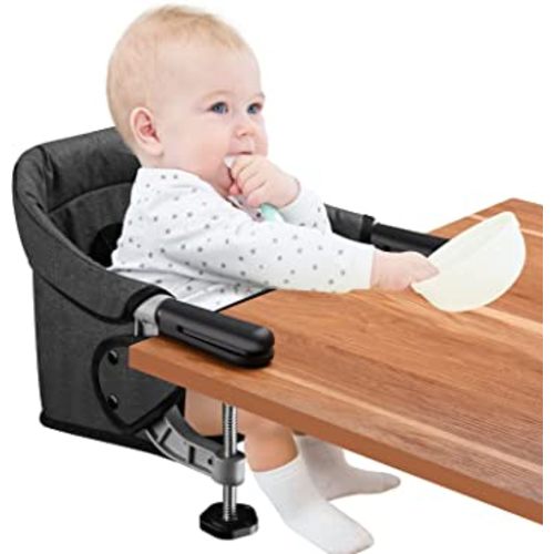 Hook On Chair, Clip on High Chair, Fold-Flat Storage Portable Baby Feeding Seat, High Load Design, Attach to Fast Table Chair Removable Seat for Home and Travel (Black)