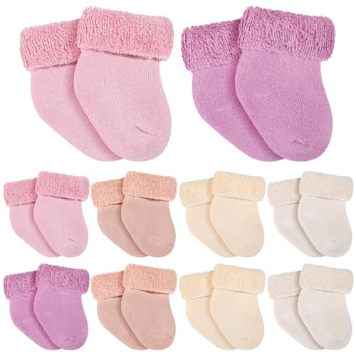 Twistover 10 Pairs Preemie Socks Preemie Baby Terry Socks Cotton Turn Cuff Preemie Socks NICU for Newborn Girls Boys Preemie
