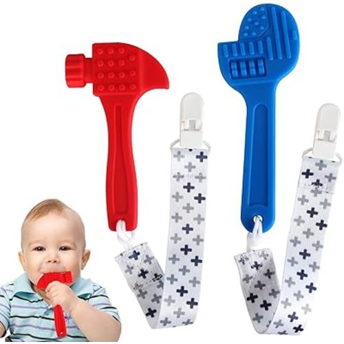 Fu Store Soft Silicone Teething Toys for Toddlers Infant Tools Shape Baby Teethers Relief Soothe Babies Gums Set (2 Pack Hammer Set)