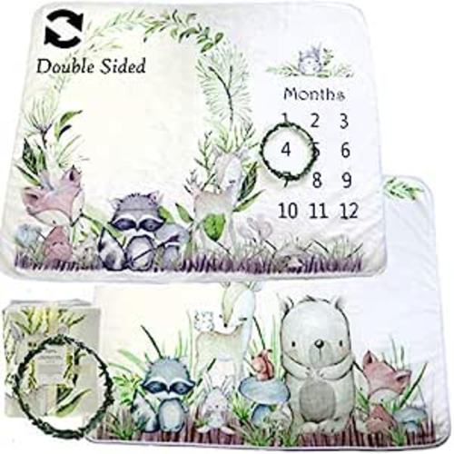 Amazon.com: Woodland Friends Double Sided Baby Milestone Monthly Blanket, Forest Photo Prop Boy & Girl, Large Soft 310 GSM Fleece Blanket for Animal Nursery and Baby Registry/Shower : Baby